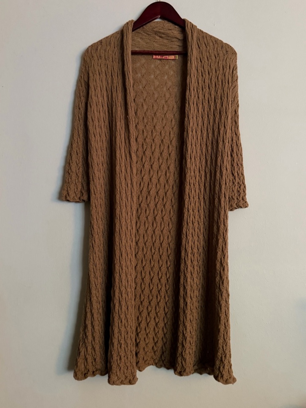 Kuna | 100% Baby Alpaca Longline Open Cardigan Tan Textured Knit | M - Picture 3 of 13